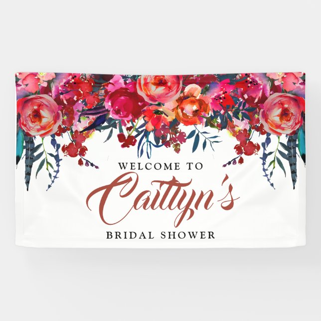 Lona Bienvenidos Boho Red Floral Feather Briower (Horizontal)