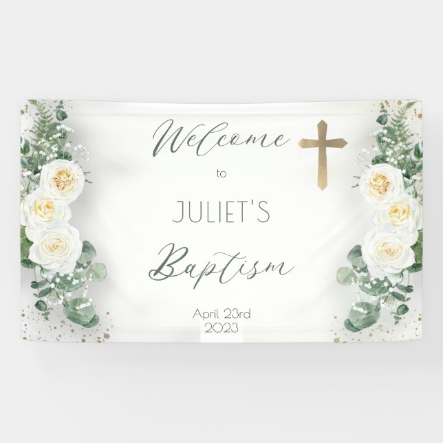 Lona Bienvenidos Boho White Rose Floral Eucalyptus Baut (Horizontal)