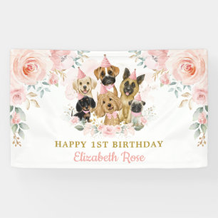 Lona Bienvenidos Chicas de cumpleaños de perros con flo