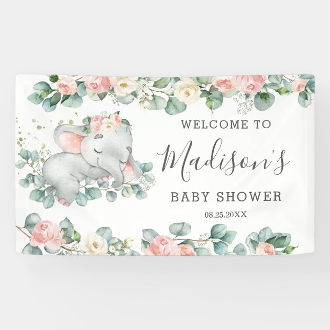 Lona Bienvenidos Chicas de Floral Greenery Elephant Bab (Horizontal)