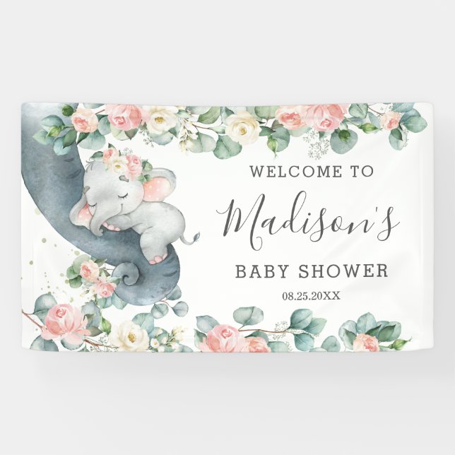 Lona Bienvenidos Chicas de Floral Greenery Elephant Bab (Horizontal)