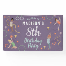 Bienvenidos chicas Gimnasia Púrpura Niños Cumpleañ