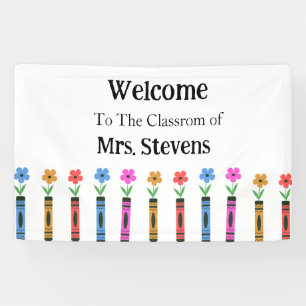 Lona Bienvenidos de vuelta al colegio Crayones Florales