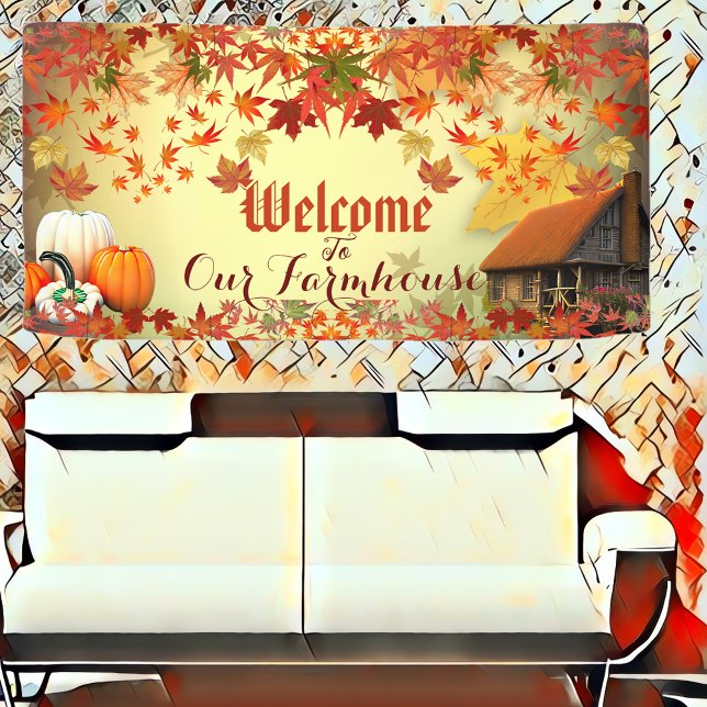 Lona Bienvenidos Farmhouse Pumpkin Patch Maple Leave Sa (Welcome to Our Farmhouse Banner)