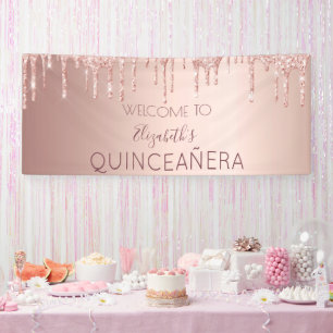 Lona Bienvenidos fiestas de Quinceanera rosa de oro pur