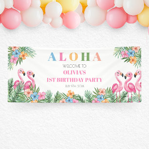Lona Bienvenidos Flamingo Tropical Aloha Cumpleaños 1 K