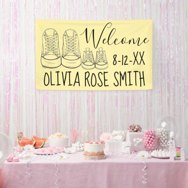 Lona BIENVENIDOS Nueva llegada Bebé Zapatos Ducha Amari (Fiesta)