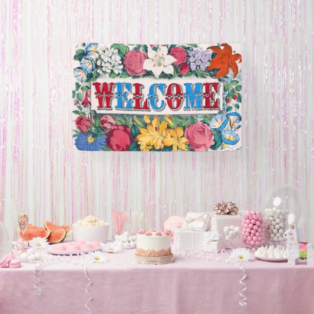 Lona Bienvenidos Rosas Lilies Flower Garden (Fiesta)