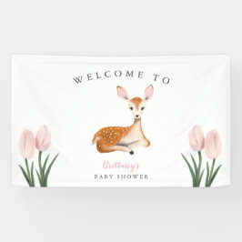 Lona Bienvenidos Rustic Deer Pink Floral a Baby Shower