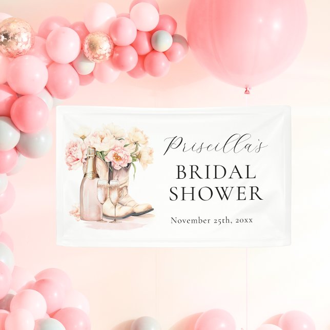 Lona BIENVENIDOS RÚSTICOS Botas de gallina de la cama,  (Rustic WELCOME Boots Bubbly Cowgirl BRIDAL SHOWER Banner)