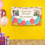 Lona Birthday Balloon Gold Pink Confetti Photos Any Age<br><div class="desc">A fun,  festive birthday banner for any age featuring pink,  gold and green balloons,  streamers and confetti,  your 2 photos and 2 lines of custom text.  Colorful,  spirited and classic - the perfect banner for all ages.</div>