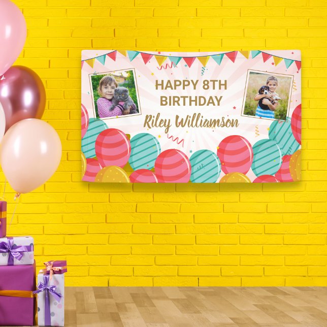 Lona Birthday Balloon Gold Pink Confetti Photos Any Age (Subido por el creador)