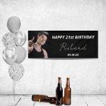 Lona Birthday party black white photo modern guy<br><div class="desc">A banner celebrating a 21st (or any age)milestone birthday for a guy, man. An elegant modern black background. Personalize and add your own photo of the birthday boy/man. The text: The name in white with a modern hand lettered style script. Tempates for a name, age 21 and a date. Can...</div>