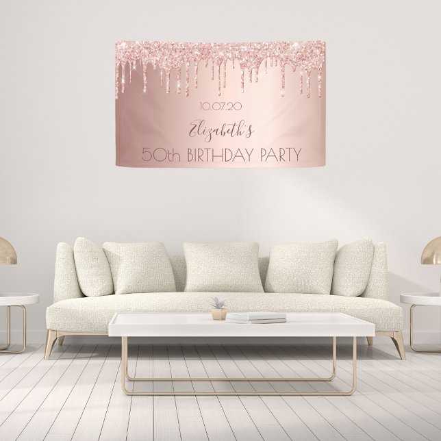 Lona Birthday party rose gold glitter drips (Subido por el creador)