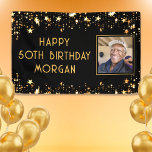 Lona Birthday Photo Black Gold Stars Custom Color<br><div class="desc">Create your own personalized, custom color birthday banner sign featuring one photo, your custom text in your choice of font styles and color (the sample shows HAPPY # BIRTHDAY NAME in gold) accented with gold stars against an editable black background color you can change to coordinate with party theme colors....</div>