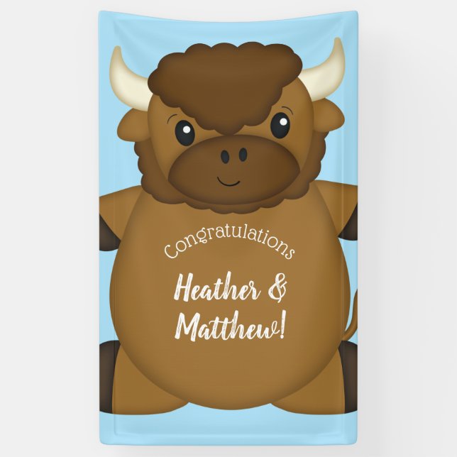 Lona Bison Buffalo Baby Shower Blue (Vertical)