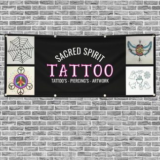 Lona Black 4 Photo Modern White Text Tattoo Shop Banner