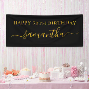 Lona Black and Gold 30th Birthday Girly Signature Name