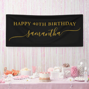 Lona Black and Gold 40th Birthday Simple Swash Name