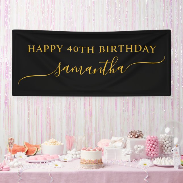 Lona Black and Gold 40th Birthday Simple Swash Name (Fiesta)