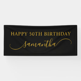 Lona Black and Gold 50th Birthday Curved Swash Name