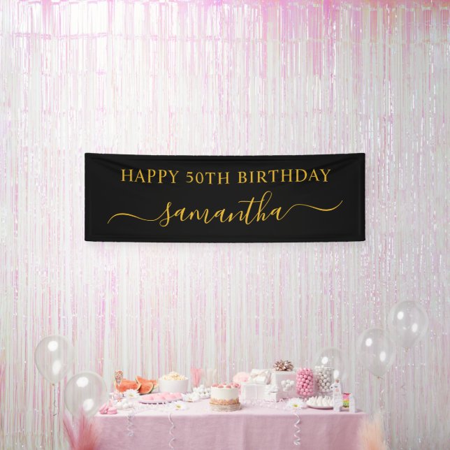 Lona Black and Gold 50th Birthday Elegant Swash Name (Fiesta)