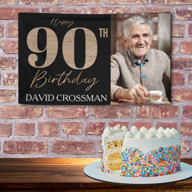 Lona Black and Gold Glitter Numeral 90th Birthday  (Subido por el creador)