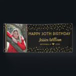 Lona Black And Gold Stars 30th Birthday Personalizado P<br><div class="desc">Banner personalizado de cumpleaños con foto para el fiesta especial de cumpleaños 30!</div>