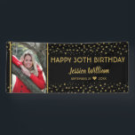 Lona Black And Gold Stars 30th Birthday Personalizado P<br><div class="desc">Banner personalizado de cumpleaños con foto para el fiesta especial de cumpleaños 30!</div>