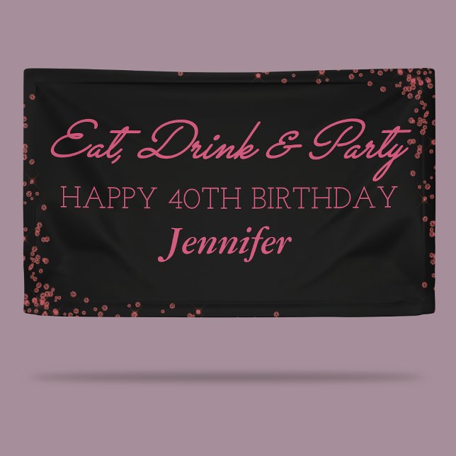 Lona Black and Pink Sparkle Adult Happy Birthday (Subido por el creador)
