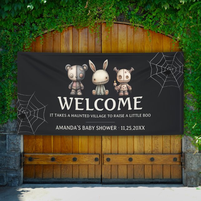 Lona Black Cute Halloween Baby Shower Welcome Vinyl (Black Cute Halloween Baby Shower Welcome Vinyl Banner)