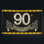 Lona Black Gold 90th Birthday Party<br><div class="desc">Banner de la fiesta de cumpleaños 90 con hermosos números de diamantes de oro y banner negro y dorado de bonito en un fondo negro y dorado. Puede cambiar el color de fondo, cambiar el tamaño del cartel y agregar texto para personalizar este elegante y elegante cartel de fiesta de...</div>
