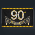 Lona Black Gold 90th Birthday Party<br><div class="desc">Banner de la fiesta de cumpleaños 90 con hermosos números de diamantes de oro y banner negro y dorado de bonito en un fondo negro y dorado. Puede cambiar el color de fondo, cambiar el tamaño del cartel y agregar texto para personalizar este elegante y elegante cartel de fiesta de...</div>