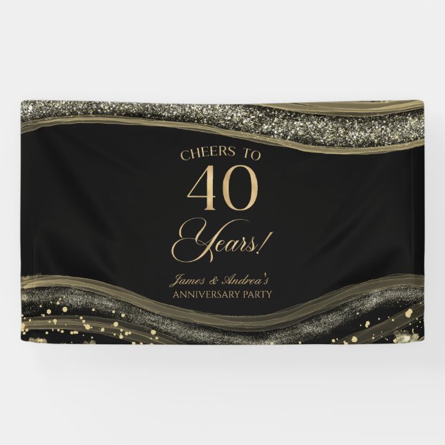 Lona Black Gold Agate 40th Wedding Anniversary Party (Horizontal)