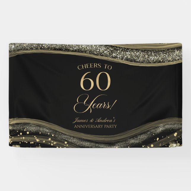 Lona Black Gold Agate 60th Wedding Anniversary Party (Horizontal)