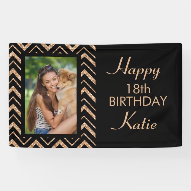 Lona Black Gold Chevron 18th Birthday Party Photo (Horizontal)