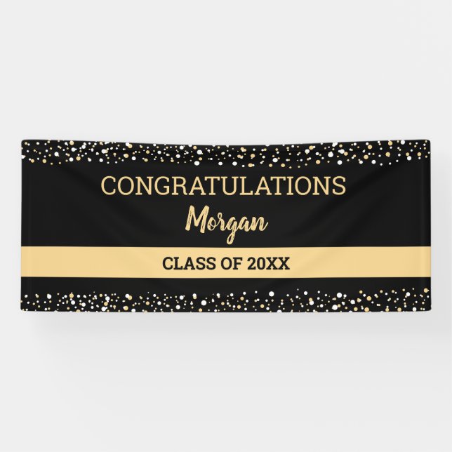 Lona Black Gold Felicitaciones Grad Name Elegant (Horizontal)