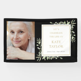 Lona Black Gold Greenery Photo Funeral Memorial Service