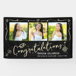 Lona Black Gold Hand Drawn Doodles Graduation 3 Photo