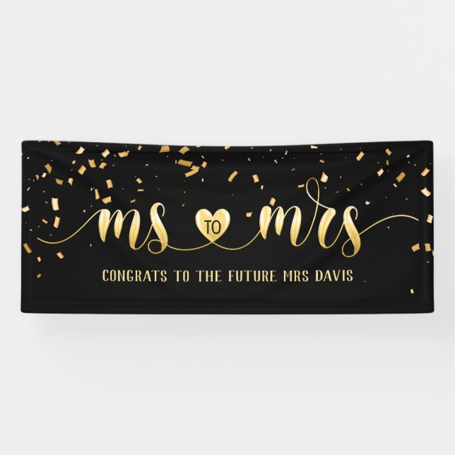 Lona Black Gold Ms a Mrs Bridal Shower Banner (Horizontal)