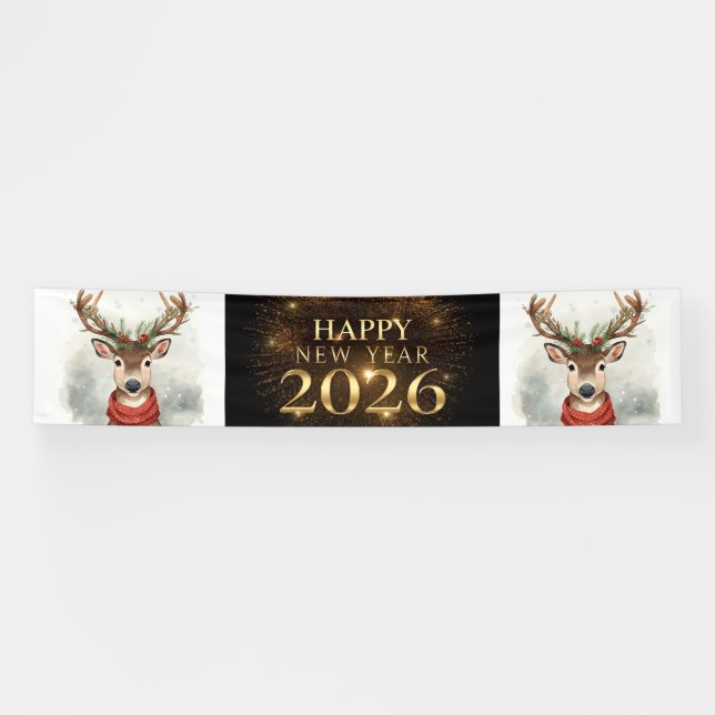 Lona black gold new year party banner (Horizontal)