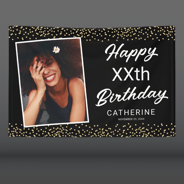 Lona Black Gold Photo Any Age Happy Birday (Subido por el creador)