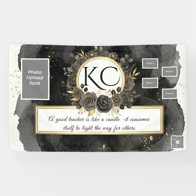 Lona Black Gold Teacher Appreciation Photo Banner (Horizontal)