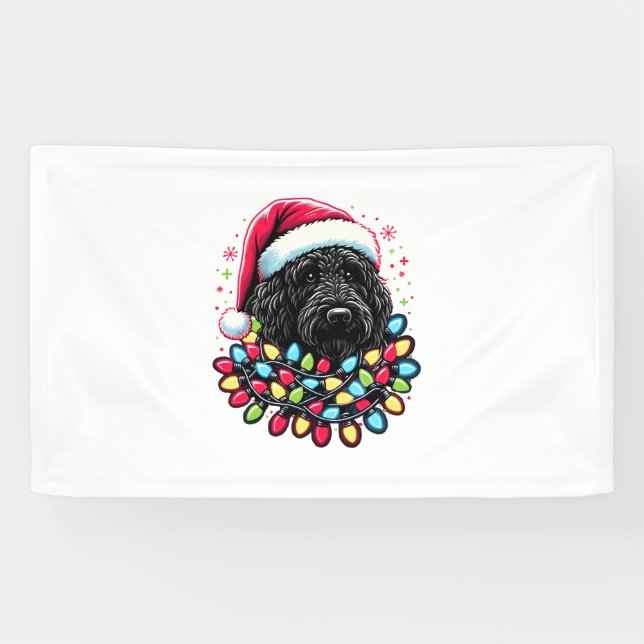 Lona Black Labradoodle Christmas Tree Xmas Lights Doodl (Horizontal)