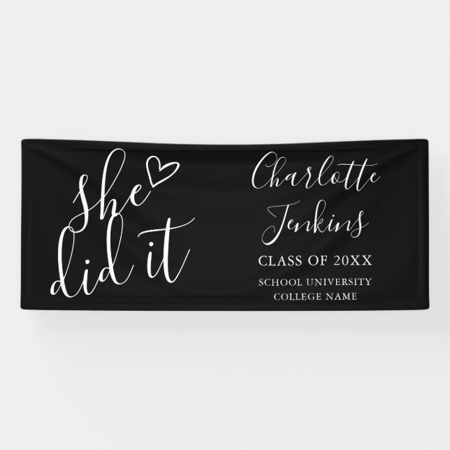 Lona Black She It Script Heart Graduation Party (Horizontal)