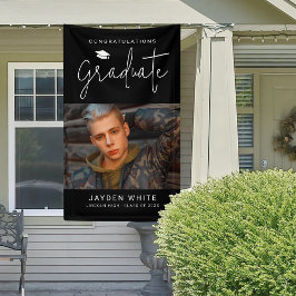 Lona Black Simple Modern Script Photo Graduation Party