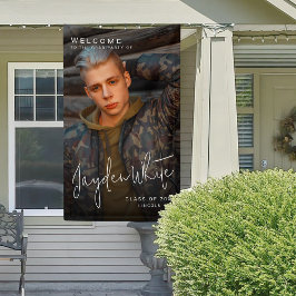 Lona Black Simple Modern Script Photo Graduation Party