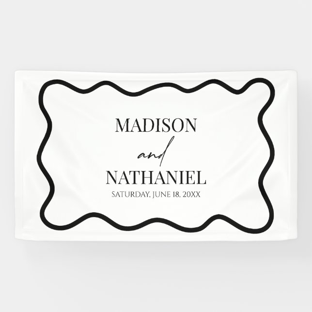 Lona Black White Elegant Wavy Border Wedding (Horizontal)