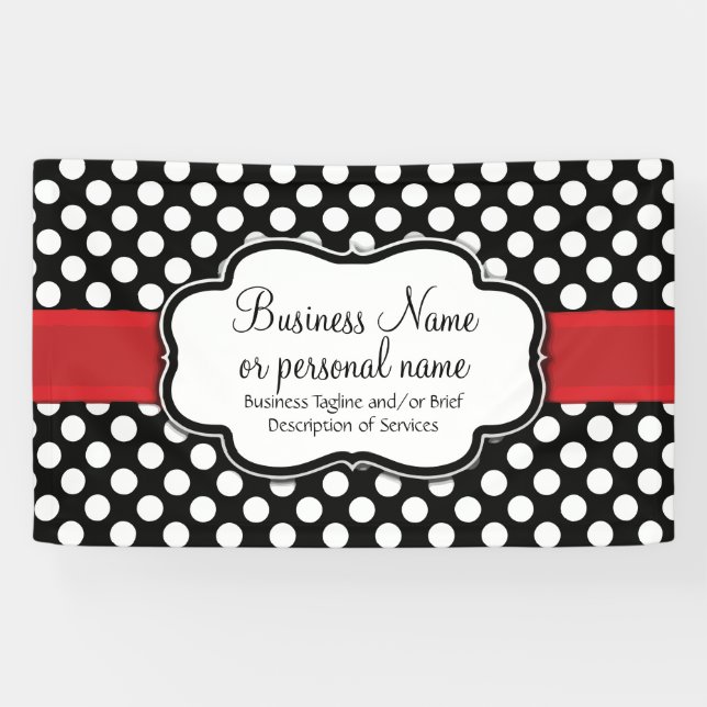 Lona Black White Red Polka Dot Retro Cute Consultor (Horizontal)