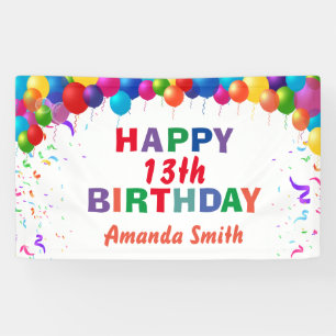 Lona Blanco feliz 13 de cumpleaños de los globos color